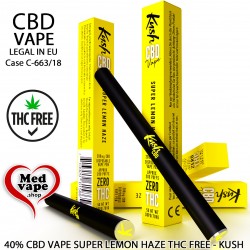 40% CBD VAPE SUPER LEMON HAZE - KUSH VAPE DISPOSABLE (200mg CBD) CBG WEED CANNABIS MARIJUANA THC